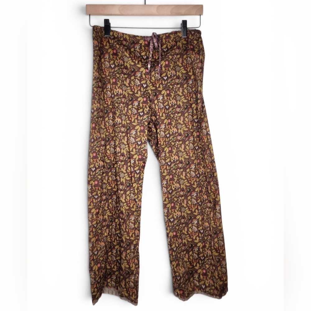 Dosa Floral Print Drawstring Waist Cropped Pants in Brown Size 2